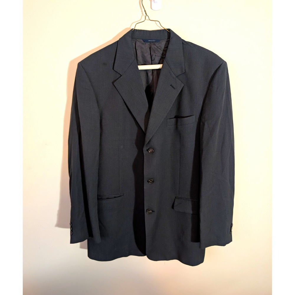 Brooks Brothers Suit Jacket Mens 42R Black Wool Twill 3 Button Notch Lapel Italy